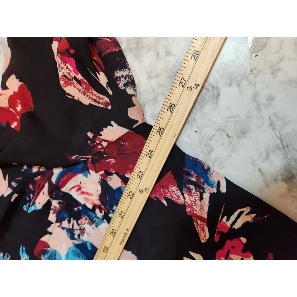 Ava & Viv Womens 1X Black Multicolor Floral Blouse Roll Tab Sleeve V-Neck Top - Picture 5 of 6